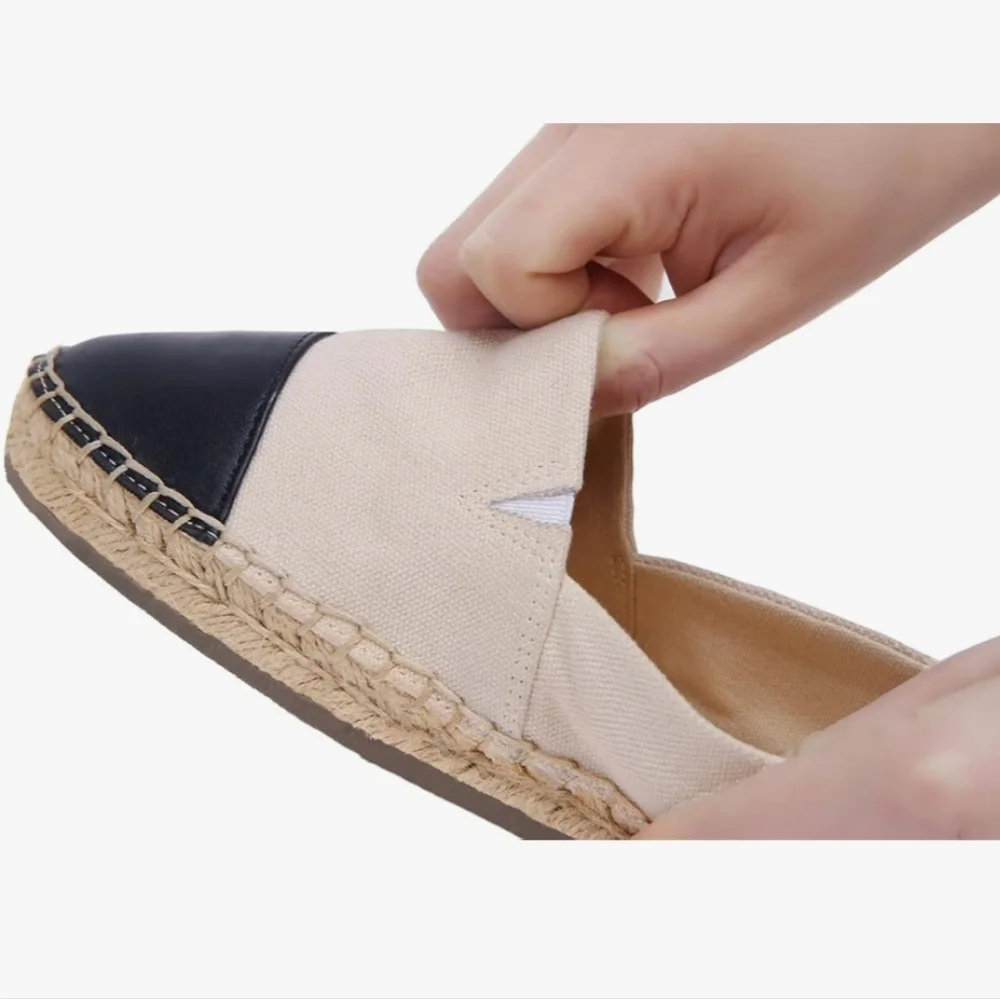Women's Cream and Black Canvas Espadrille Flats - NWOT